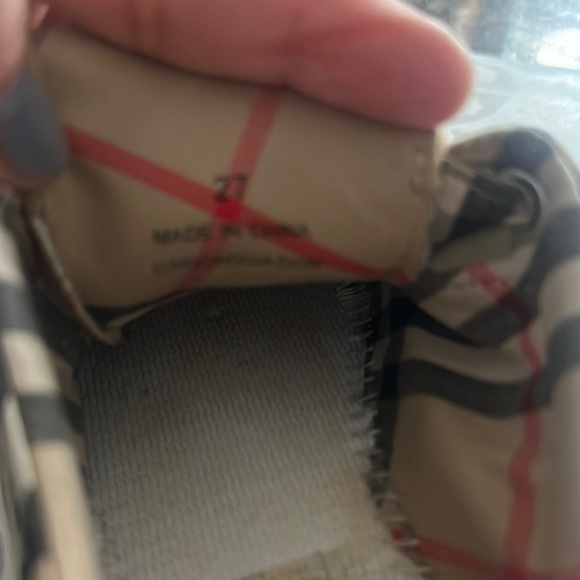 Kids Burberry Tan and White Plaid Sneakers with Velcro Closure - Picture 3 of 7